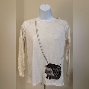 Jessica Simpson Cream Long Sleeve Top with Hedgehog Purse Graphic